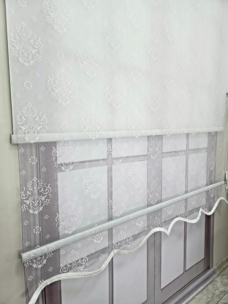 BBB Damask Desenli Çift Mekanizmalı Tül Stor Perde MT3049 görsel