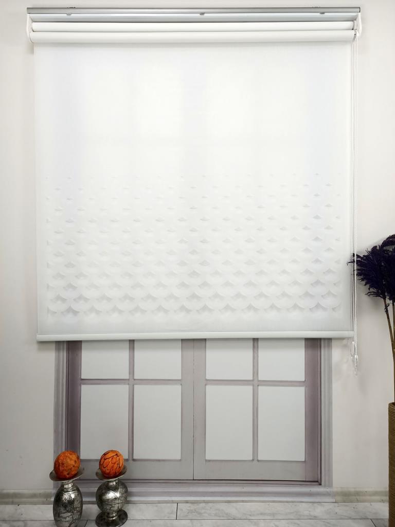 BBB Lazer Kesim Çift Mekanizmalı Tül Stor Perde Beyaz MLT5003 görsel
