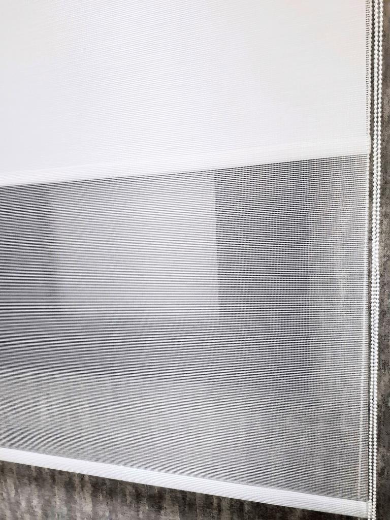 BBB Saten Çizgili Çift Mekanizmalı Tül Stor Perde Beyaz MT1000 görsel