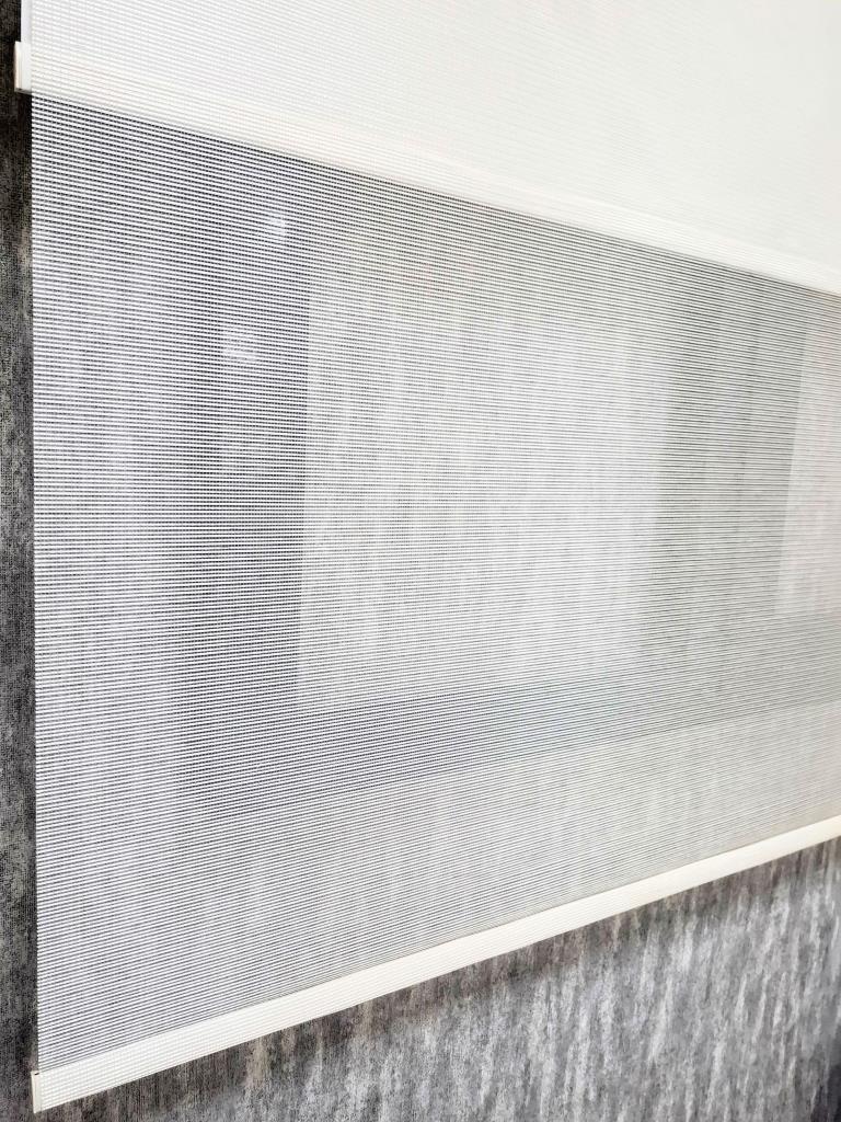 BBB Saten Çizgili Çift Mekanizmalı Tül Stor Perde Ekru MT1001