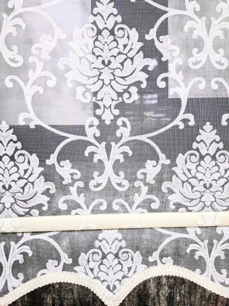 BBB Simli Damask Desenli Çift Mekanizmalı Tül Stor Perde Ekru MT1018S görsel
