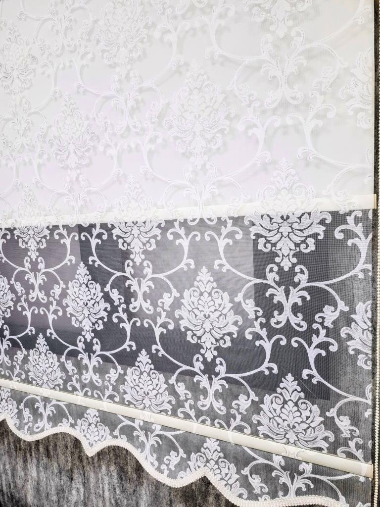 BBB Simli Damask Desenli Çift Mekanizmalı Tül Stor Perde Ekru MT1018S görsel