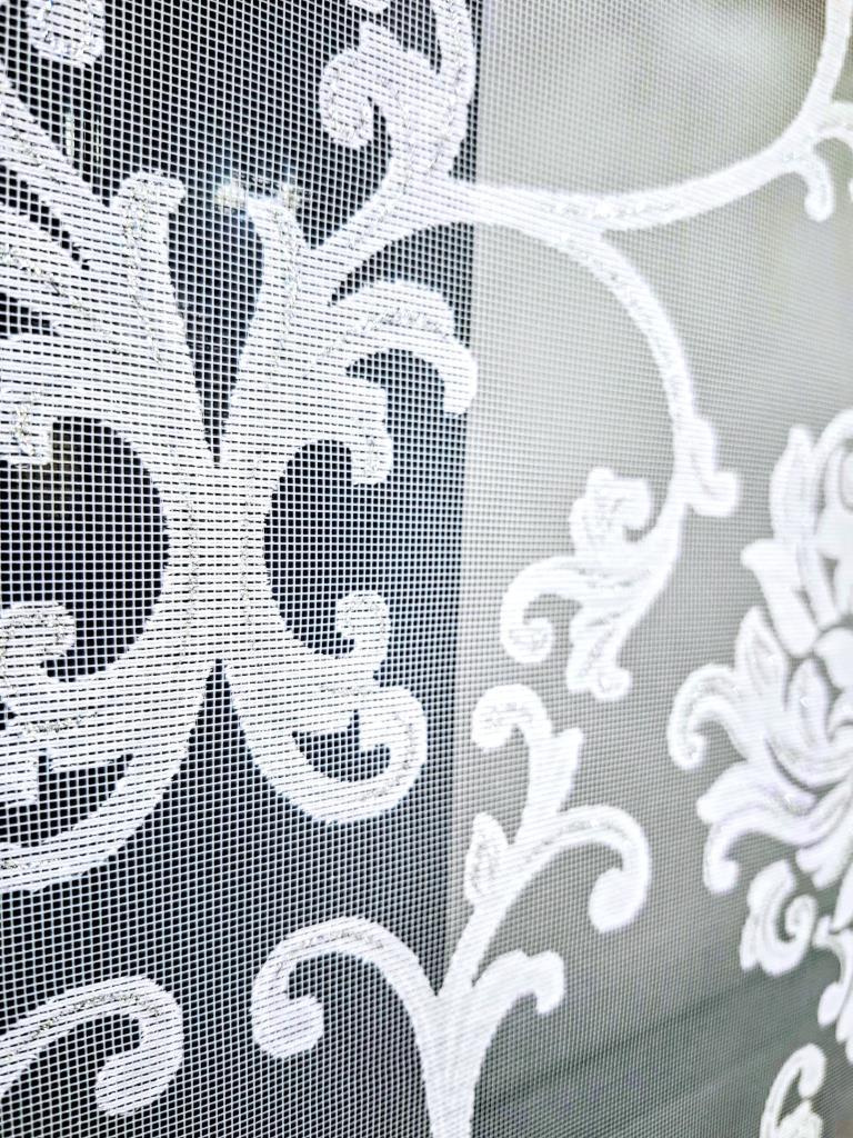 BBB Simli Damask Desenli Çift Mekanizmalı Tül Stor Perde Ekru MT1018S görsel