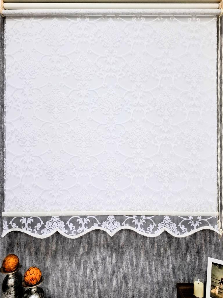 BBB Simli Damask Desenli Çift Mekanizmalı Tül Stor Perde Ekru MT1018S görsel