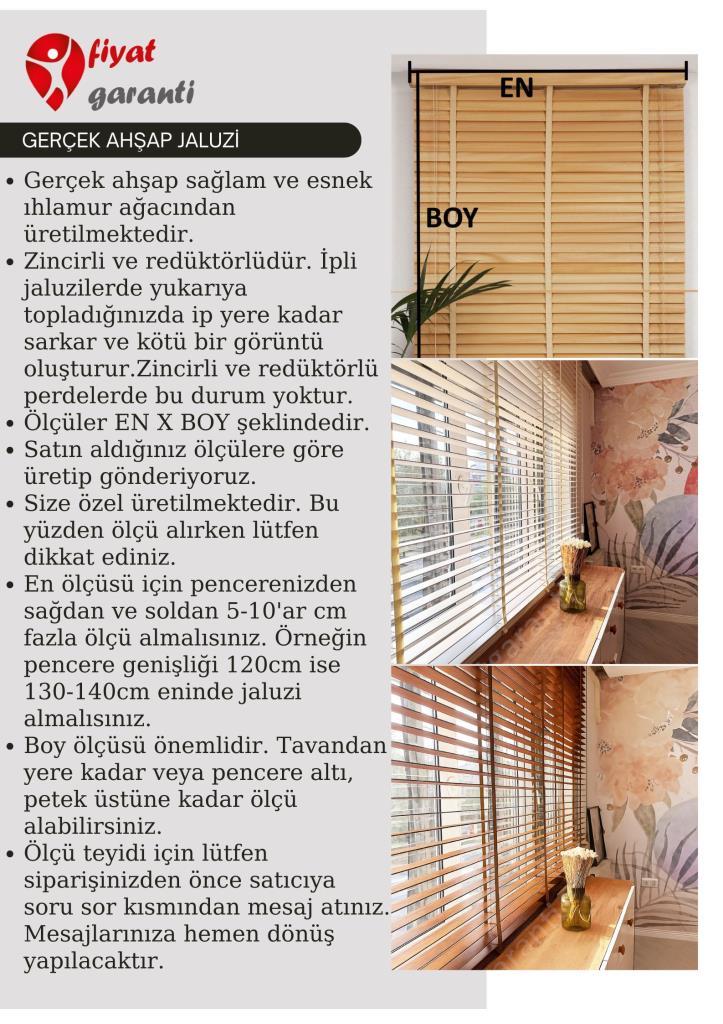 Siyah Renk Gerçek Ahşap Jaluzi 50mm Zincirli Redüktörlü Kurdelalı AJS1007 görsel