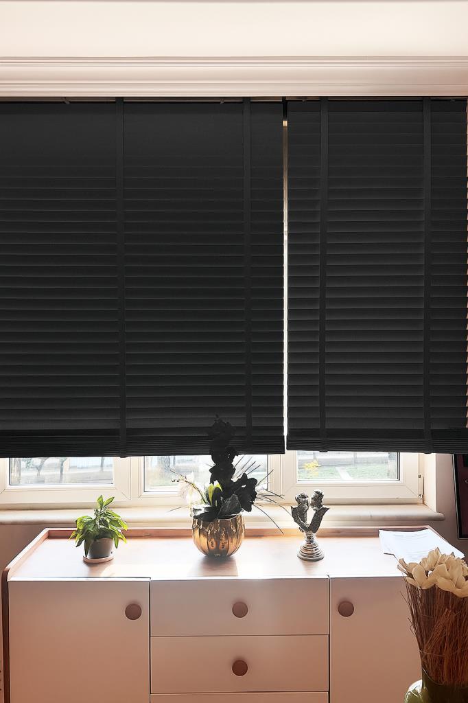 Antrasit Gerçek Ahşap Jaluzi 50mm Zincirli Redüktörlü Kurdelalı AJS1002 görsel