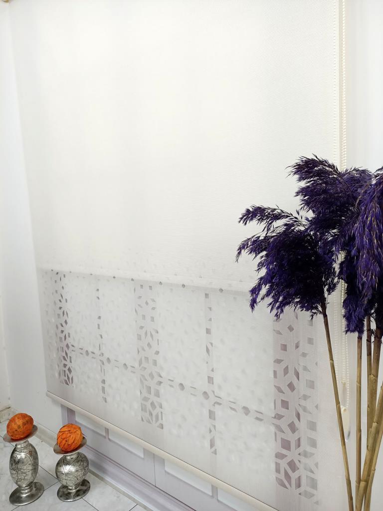 BBB Lazer Kesim Çift Mekanizmalı Tül Stor Perde Krem MLT5004 görsel