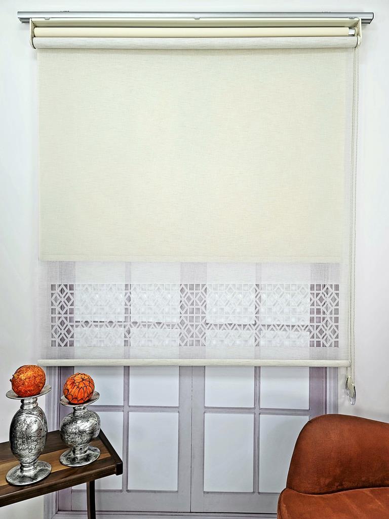 BBB Çift Mekanizmalı Keten Lazer Kesim Tül ve Stor Perde MLT1050 görsel