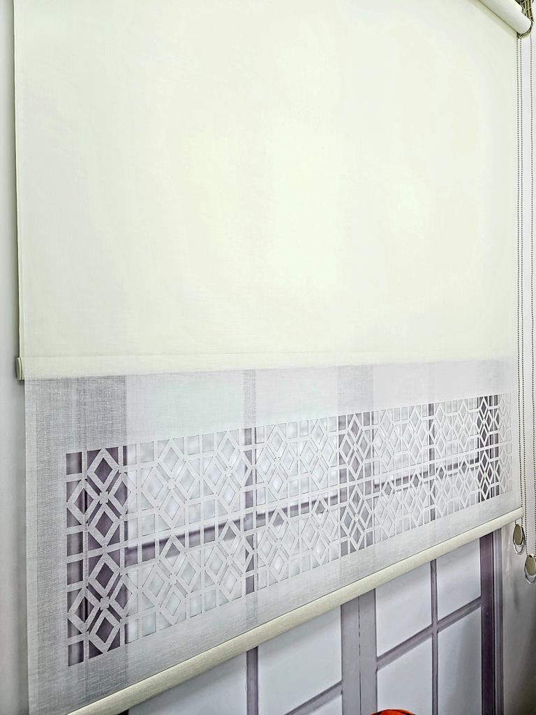 BBB Çift Mekanizmalı Keten Lazer Kesim Tül ve Stor Perde MLT1050 görsel